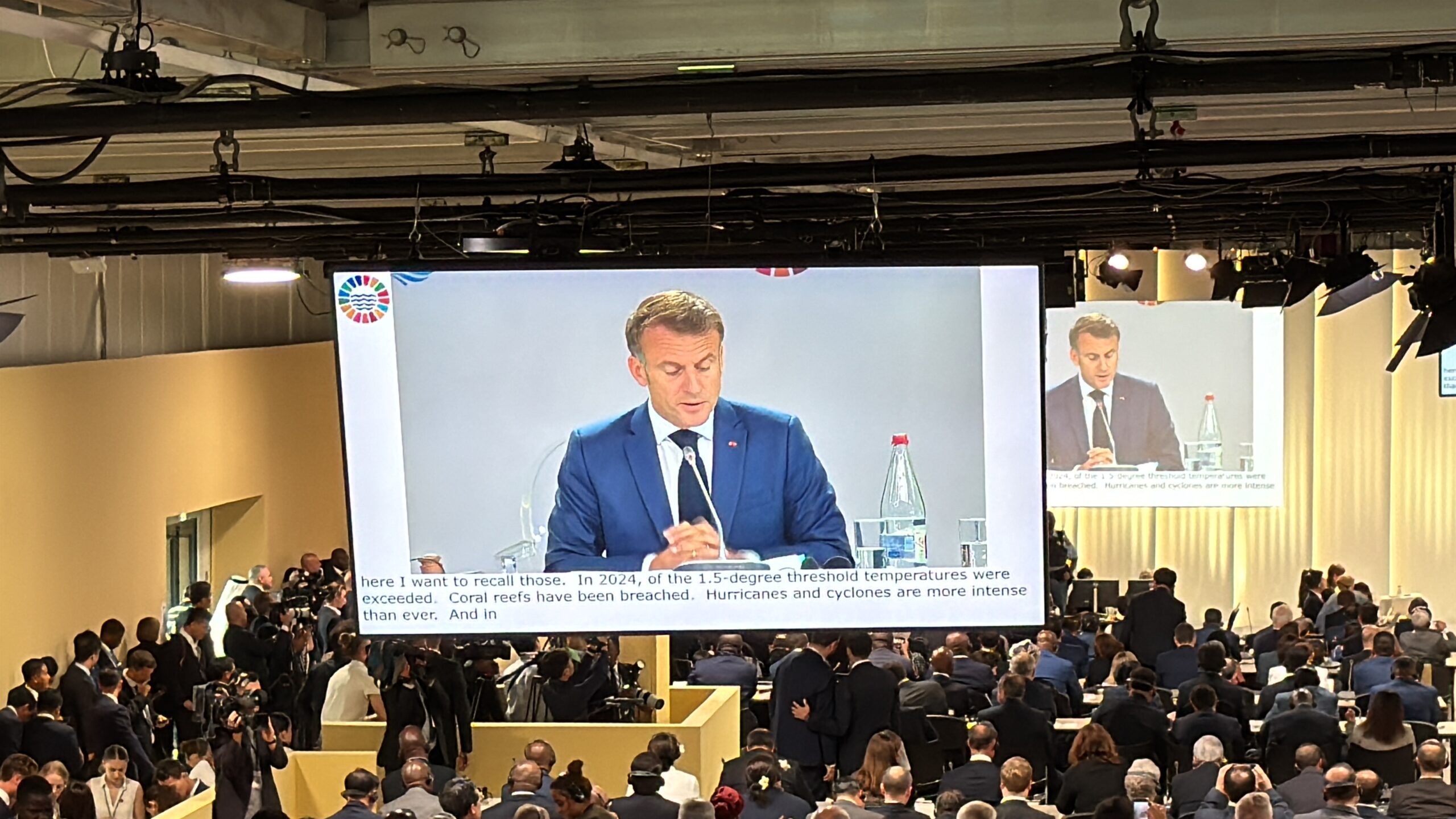 Emmanuel Macron, President of France, at UNOC3 in Nice, France. Photo: Islam Alatrash.